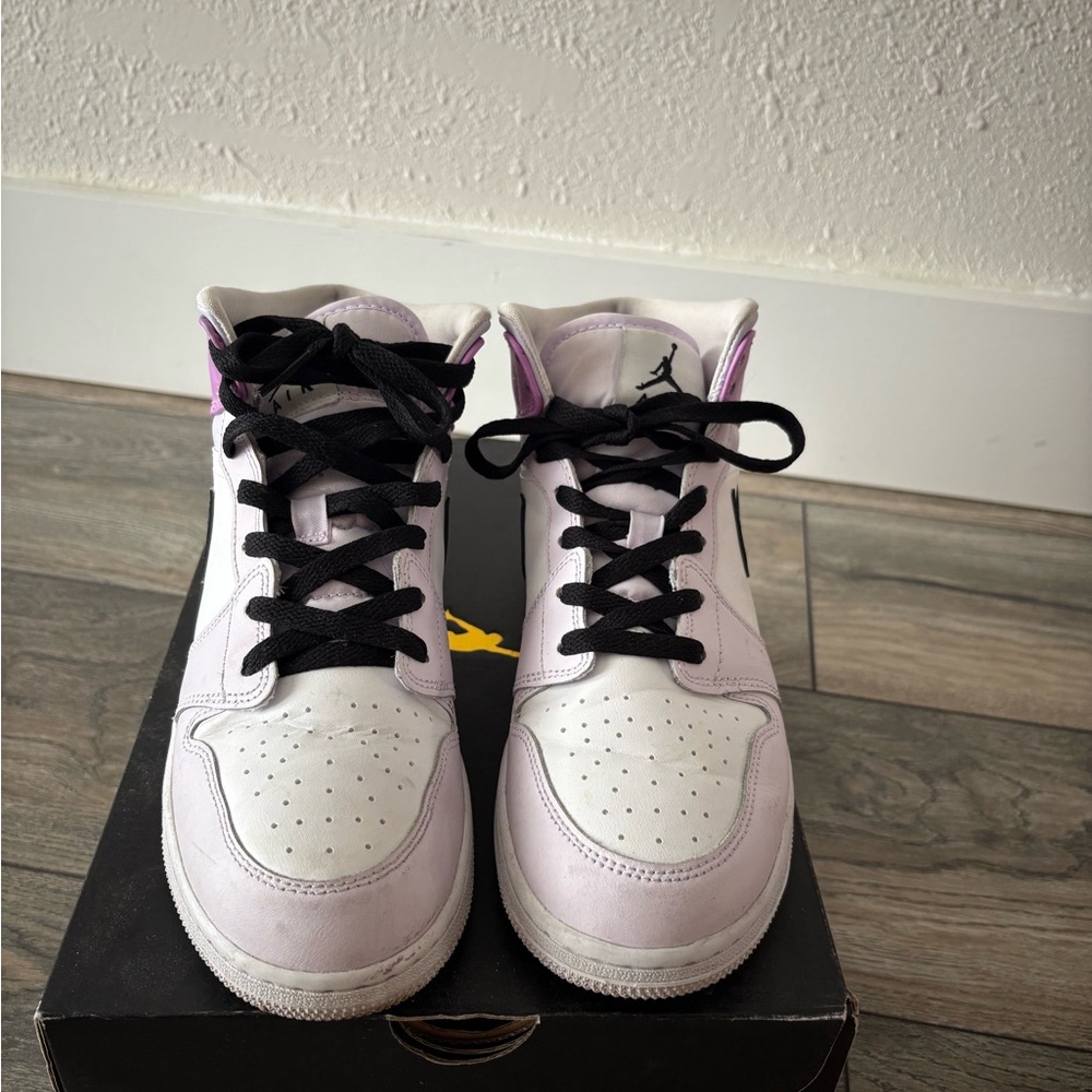 Kids Air Jordan White and Purple Sneakers
